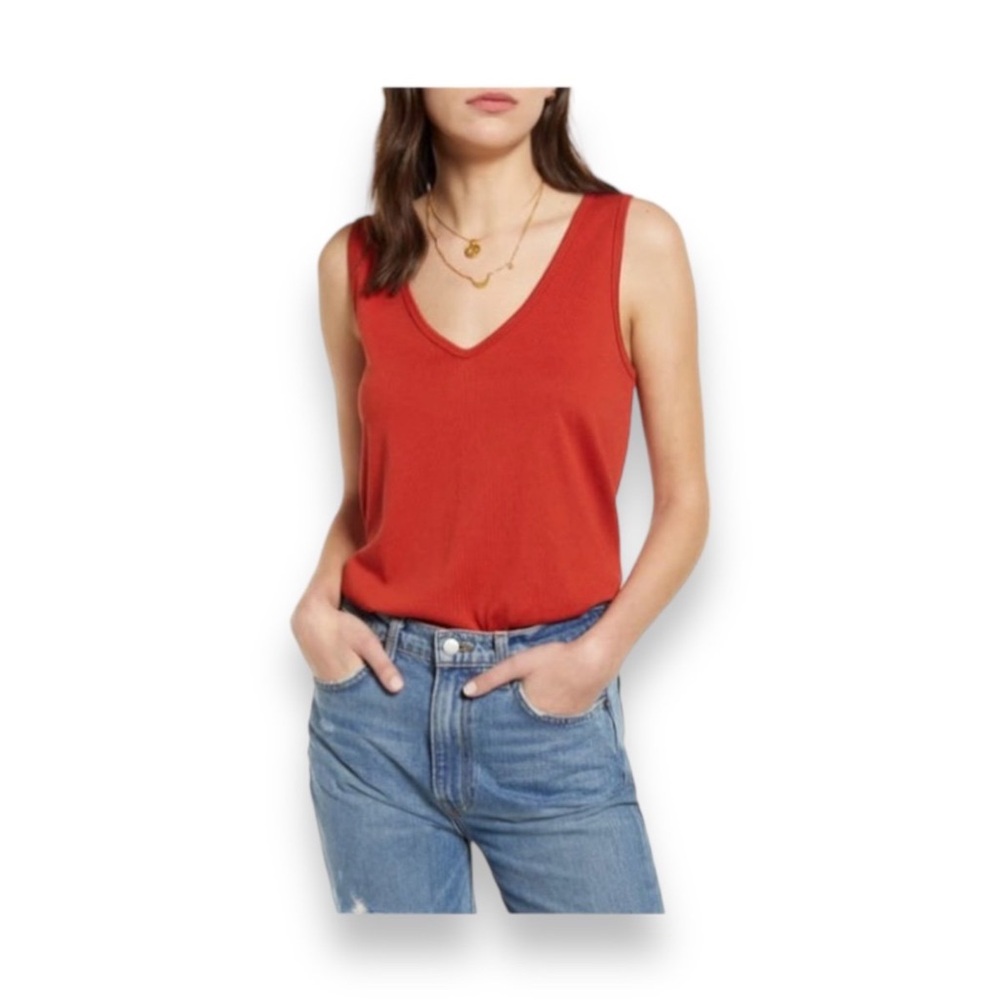 Madewell Women’s Tomboy V Neck Tank Top Casual Edgy Laid Back Etruscan Clay M